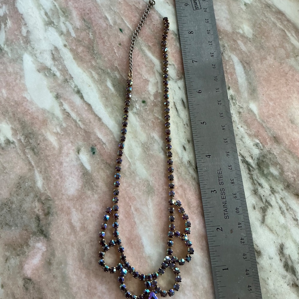 Vintage Iridescent Ruby Crystal Statement Necklace - image 4